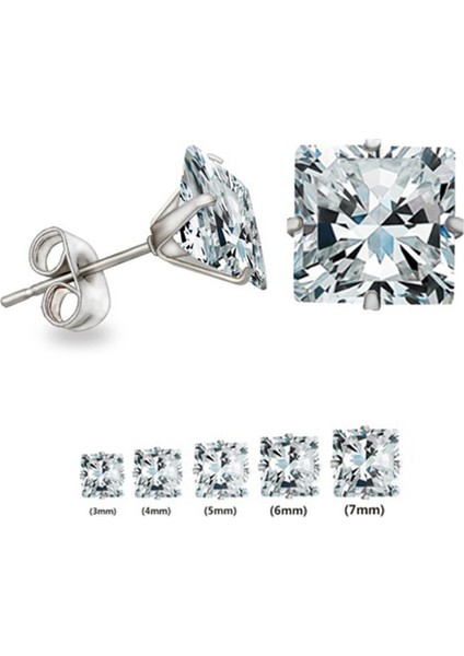 Kadın Gümüş Tektaş Küpe 3/4/5/6/7 mm Zirkon Taşlı Çivili