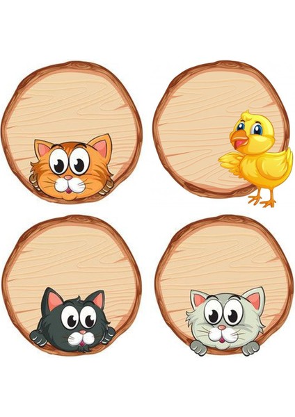 Hayvan Temalı Okul Etiketi 4 x 4 cm 24 Adet