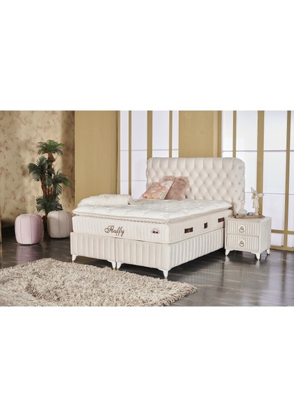 Fluffy Pedli Torba ve Mini Paket Yaylı Omurga Destekli Yatak Seti Yatak+Baza+Başlık 150X200