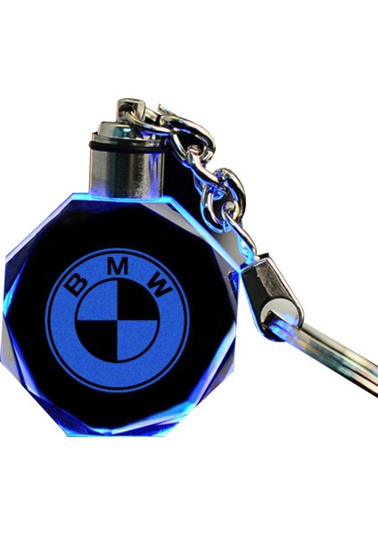 Bmw Logolu 2d Patlatma Kristal LED Işıklı Anahtarlık, Araba Anahtarlığı