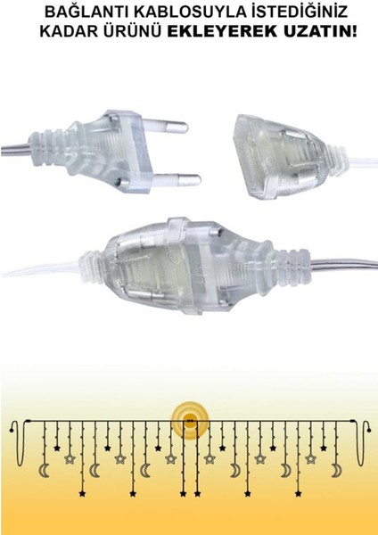 Ay Yıldız Perde LED 8 Fonksiyonlu 3,5 M Yılbaşı LED Işık Sarkıt LED 6 Yıldız 6 Ay LED