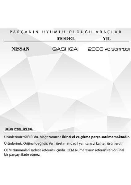 Nissan Qashqai Için Sağ Cam Kriko Motoru fiyatları