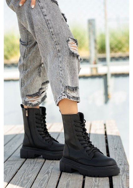 Kadın Viola Siyah Kalın Tabanlı Postal