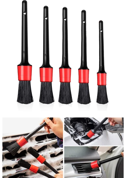 5'li Oto Araç Iç ve Dış Detaylı Temizlik Fırça Seti Detail Dash Brush Set Araç Oto ve Motosiklet Bakımı