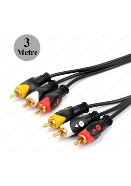 3rca Erkek 3 Rca Erkek Kompozit Ses Video Av Kablosu - 3 Metre