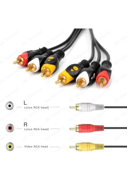 3rca Erkek 3 Rca Erkek Kompozit Ses Video Av Kablosu - 3 Metre