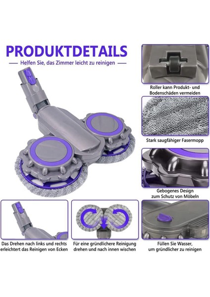 Dyson V12 Digital Slim Için Paspas Kafasının Değiştirilmesi, V10 Slim Akülü Elektrikli Süpürge, Paspas Kafası + Su Deposu + 6 Mendil (Yurt Dışından)