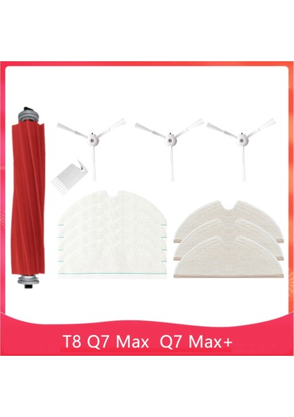 13 Adet Yedek Yedek Kit Roborock T8/q7 Max/max+ Elektrikli Süpürge Paspas Bezi Ayrılabilir Ana Yan Fırça (Yurt Dışından)