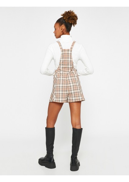 Salopet Elbise Ekoseli Yırtmaç Detaylı Askılı fırsatları