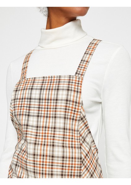 Salopet Elbise Ekoseli Yırtmaç Detaylı Askılı indirimleri