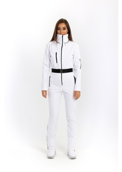 Sd Siyah Fermuarlı Beyaz Kayak Tulumu