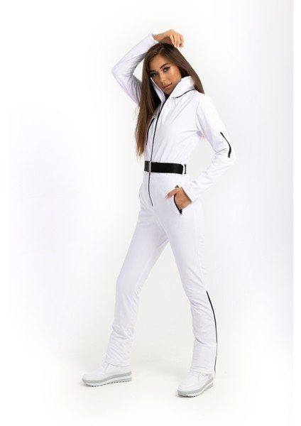 Sd Siyah Fermuarlı Beyaz Kayak Tulumu modelleri