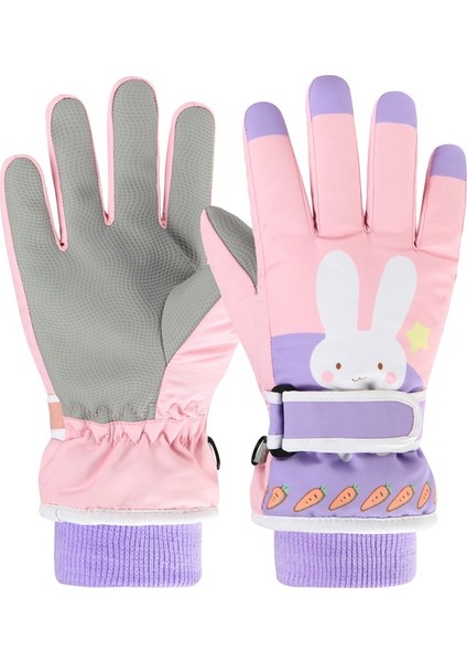 Kızlar Karikatür Pamuk Eldivenler Ilköğretim Okulu Öğrencileri Rüzgar Geçirmez Açık Sevimli Pembe Kayak Eldivenleri Kış (Yurt Dışından)