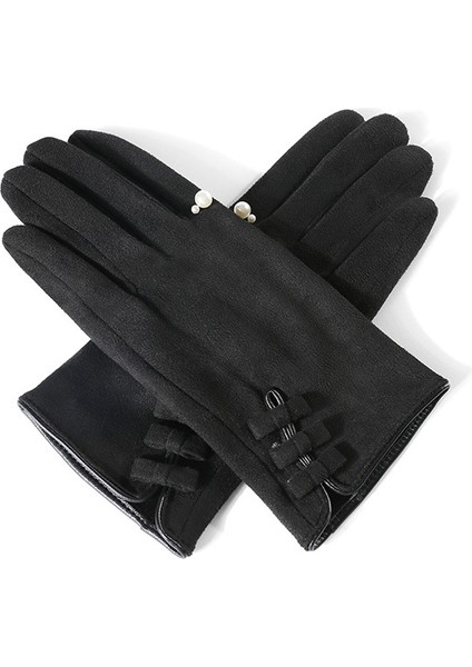 Eldivenler Sonbahar ve Kış Kadın Ince Yay Inci Parmaksız Sıcak ve Kadife Şık Sürüş Için Ekrana Dokunabilir (Yurt Dışından)