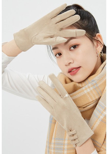 Eldivenler Sonbahar ve Kış Kadın Ince Yay Inci Parmaksız Sıcak ve Kadife Şık Sürüş Için Ekrana Dokunabilir (Yurt Dışından) modelleri