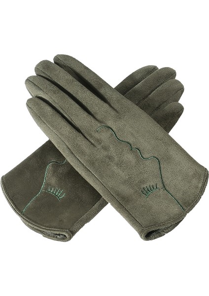 Eldivenler Sonbahar ve Kış Kadın Sıcak Sürüş Sevimli Soyut Nakış Dokunmatik Ekran Artı Kadife Rüzgar Geçirmez Eldiven (Yurt Dışından)