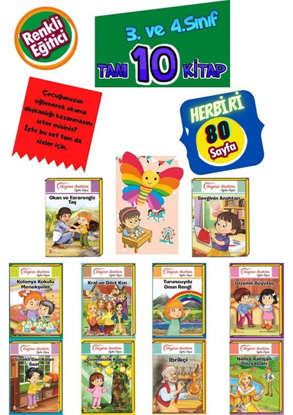 3VE4.SINIFLAR Için Okumayı Sevdiren ve Okuma Alışkanlığı Kazandıran Eğlenceli 10'lu Kitap Seti Evony