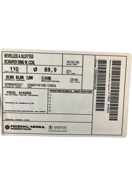Ford Yağ Piston Sekman Halkası FB3Q 6153DA 660 Adet fırsatları