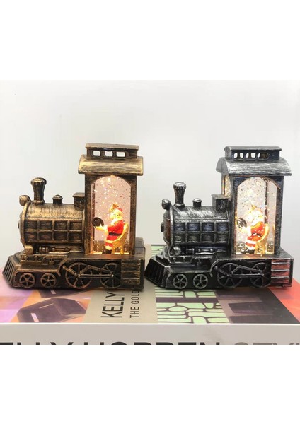 Yılbaşı Treni Işıklı Kar Küresi Noel Baba Tren Dekoratif Hediyelik Biblo Gümüş Gri