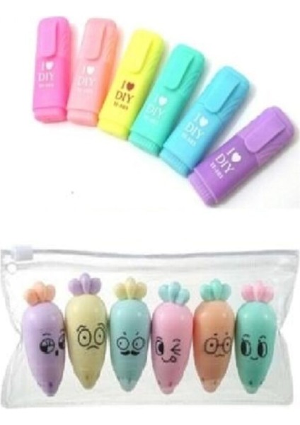 Fosforlu Mini Kalem 2’li Set Fosforlu Havuç Fosforlu