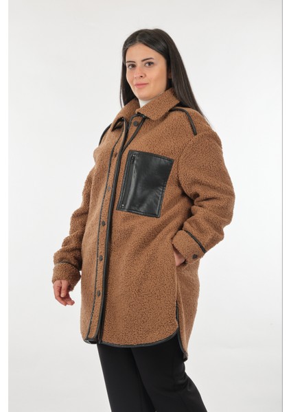 Düz Yaka Büyük Beden Cepli Uzun Kollu Camel Kadın Manto 22208335 fiyatları