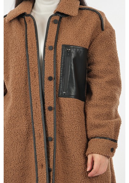 Düz Yaka Büyük Beden Cepli Uzun Kollu Camel Kadın Manto 22208335 indirimleri