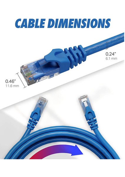 Cat6 Ethernet Internet Lan Network Patch Kablo - Fabrikasyon - Mavi - 1 Metre