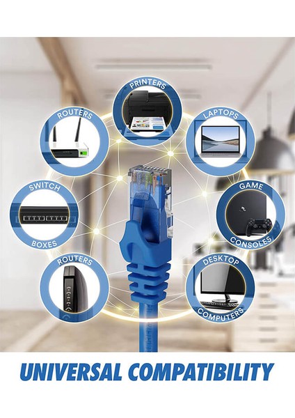 Cat6 Ethernet Internet Lan Network Patch Kablo - Fabrikasyon - Mavi - 1 Metre