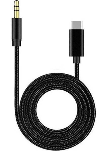 Type c usb c to Aux 3.5 mm Jack ip örgülü aux kablo 1m siyah