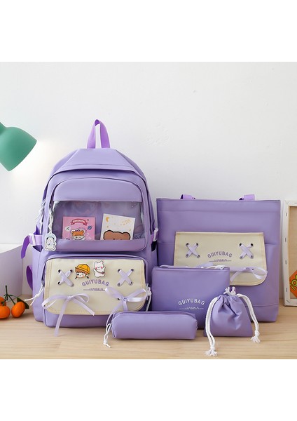 5 Parça Büyük Kapasiteli Sırt Çantası Set - Mor (Yurt Dışından)