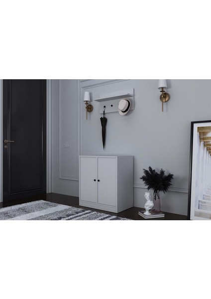 Duvar Raflı Askılıklı Iki Kapaklı Raflı Beyaz Portmanto Çıtasız PRT-1064-Ç fiyatları
