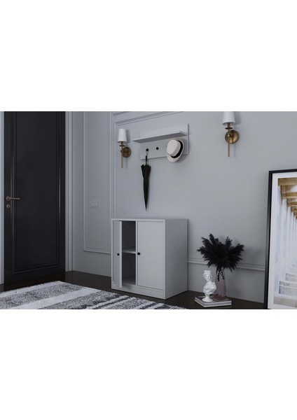 Duvar Raflı Askılıklı Iki Kapaklı Raflı Beyaz Portmanto Çıtasız PRT-1064-Ç modelleri