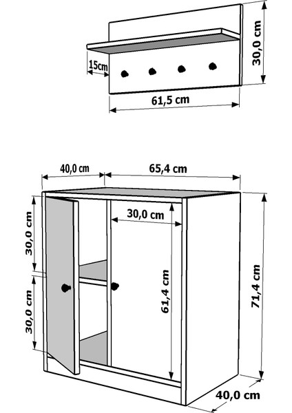 Duvar Raflı Askılıklı Iki Kapaklı Raflı Beyaz Portmanto Çıtasız PRT-1064-Ç fırsatları