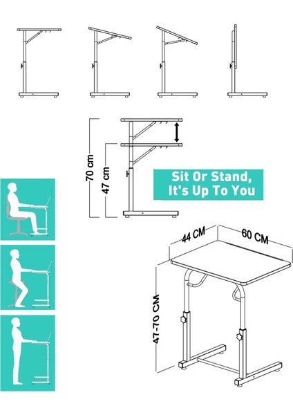 Akrobat Yan Sehpa Yabla Eğim ve Yükseklik Ayarlı Notebook Laptop Çalışma Masası