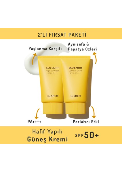 2'li Hafif Yapılı Güneş Kremi 50 gr - Light Sun Cream Spf 50+ ve Pa++++ fiyatları