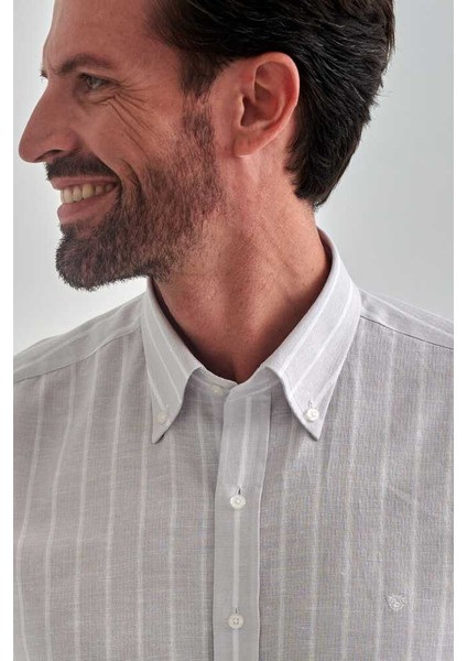 Regular Fit Çizgil iUzun Gri Kollu Spor Erkek Gömlek GM22Y221040_C55