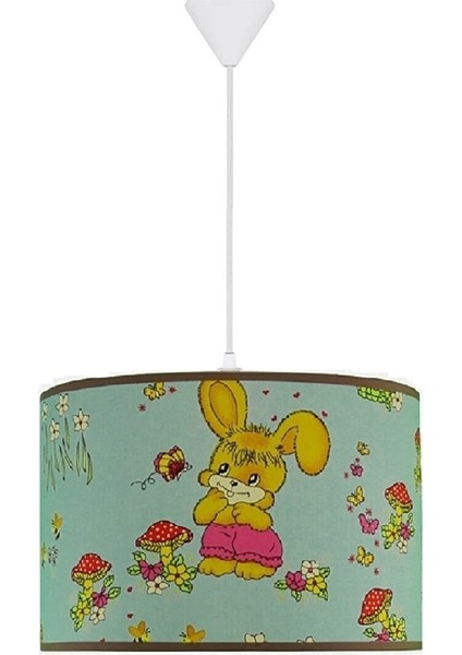 Çocuk Odası Silindir Kumaş Sarkıt Avize-Mavi Tavşan