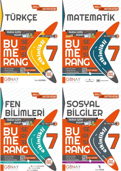 7.Sınıf Bumerang Serisi Etkinlikli Türkçe+Matematik+Fen Bilimleri+Sosyal Akıllı Defter Seti