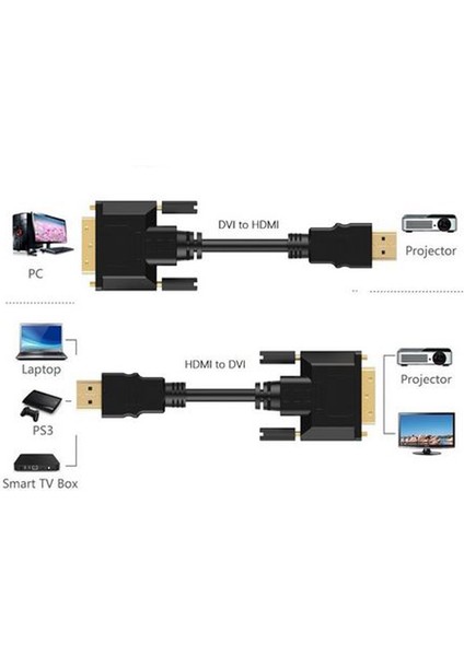 5m HDMI To DVI 24+1 DVI To HDMI Kablo Altın Uç - 5 Metre