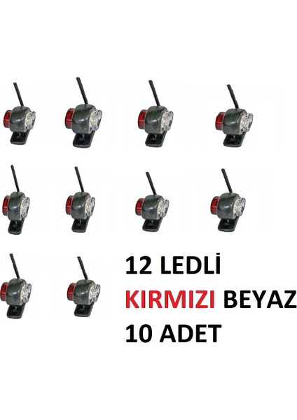 Mini Takoz Lamba 12 Ledli Kırmızı Beyaz 10 Adet Yüksek Işık