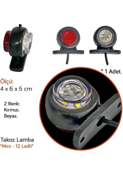 Mini Takoz Lamba 12 Ledli Kırmızı Beyaz 10 Adet Yüksek Işık