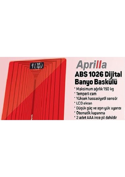 ABS-1026K Kırmızı Banyo Tartısı