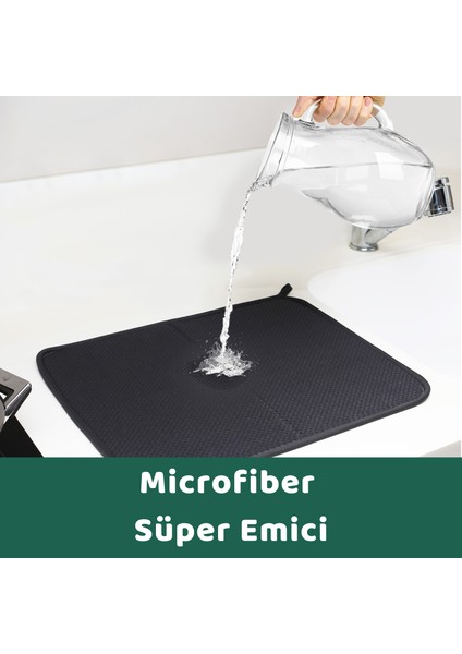 Bulaşık Kurutma Matı, Mikrofiber Bulaşık Kurutma Örtüsü, Tezgah Üstü Bulaşık Matı, 3 Lü Mutfak Seti
