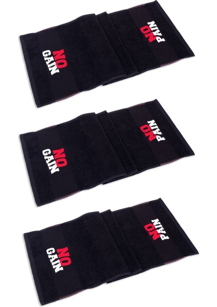 Vevien Home No Pain No Gain 30X100 cm %100 Pamuklu 3'lü Spor Havlusu Fitness Gym Golf Boks Tenis Havlusu