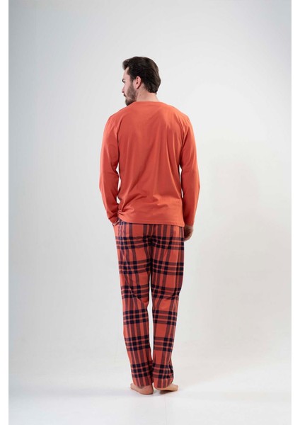203104-3827 Erkek Uzun Kol Kiremit Pijama Takımı