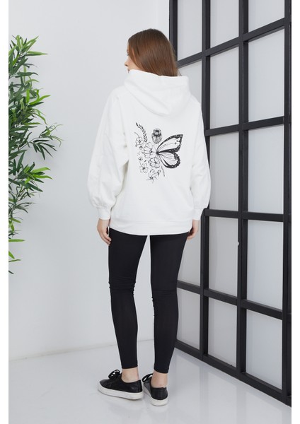 Kadın Line Art Sırt Baskılı Oversize Sweatshirt Oversize