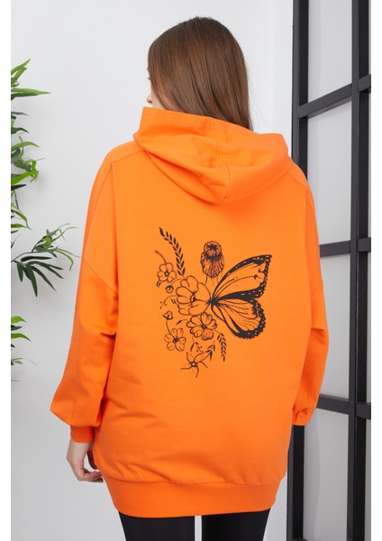 Kadın Line Art Sırt Baskılı Oversize Sweatshirt Oversize