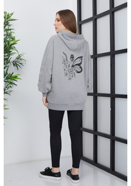 Kadın Line Art Sırt Baskılı Oversize Sweatshirt Oversize