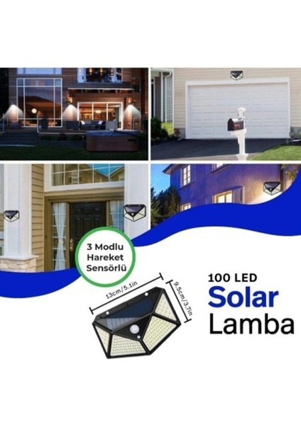 4 Adet 100 Solar Güneş Enerjili Hareket Sensörlü Bahçe Garaj Ev Aydınlatma Lambası