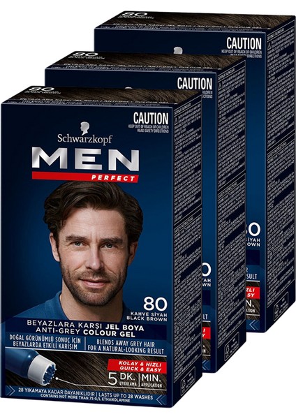 Men Perfect Erkek Saç Boyası 80 - Kahve Siyah 3 Adet